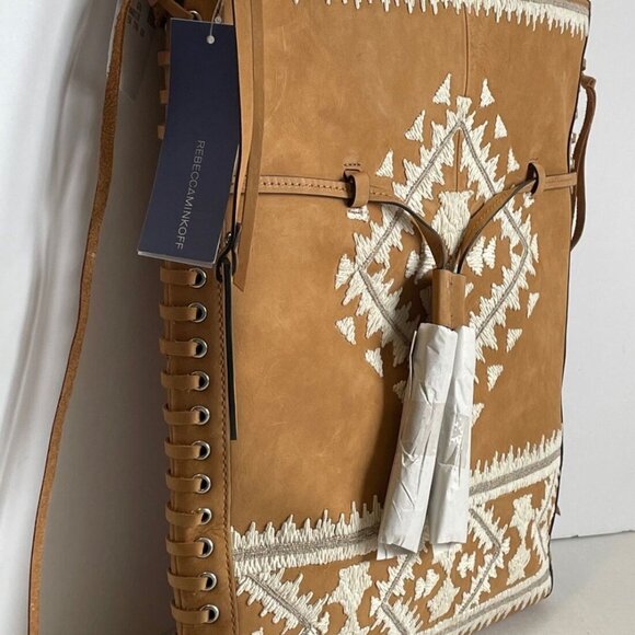 Rebecca Minkoff Boho Drawstring Leather Crossbody Bag Brown Aztec Slim - Picture 6 of 13